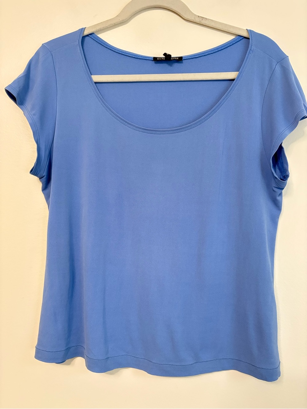 Eileen Fisher Stretch Silk Jersey Tee Periwinkle Blue 100% Silk Sz M